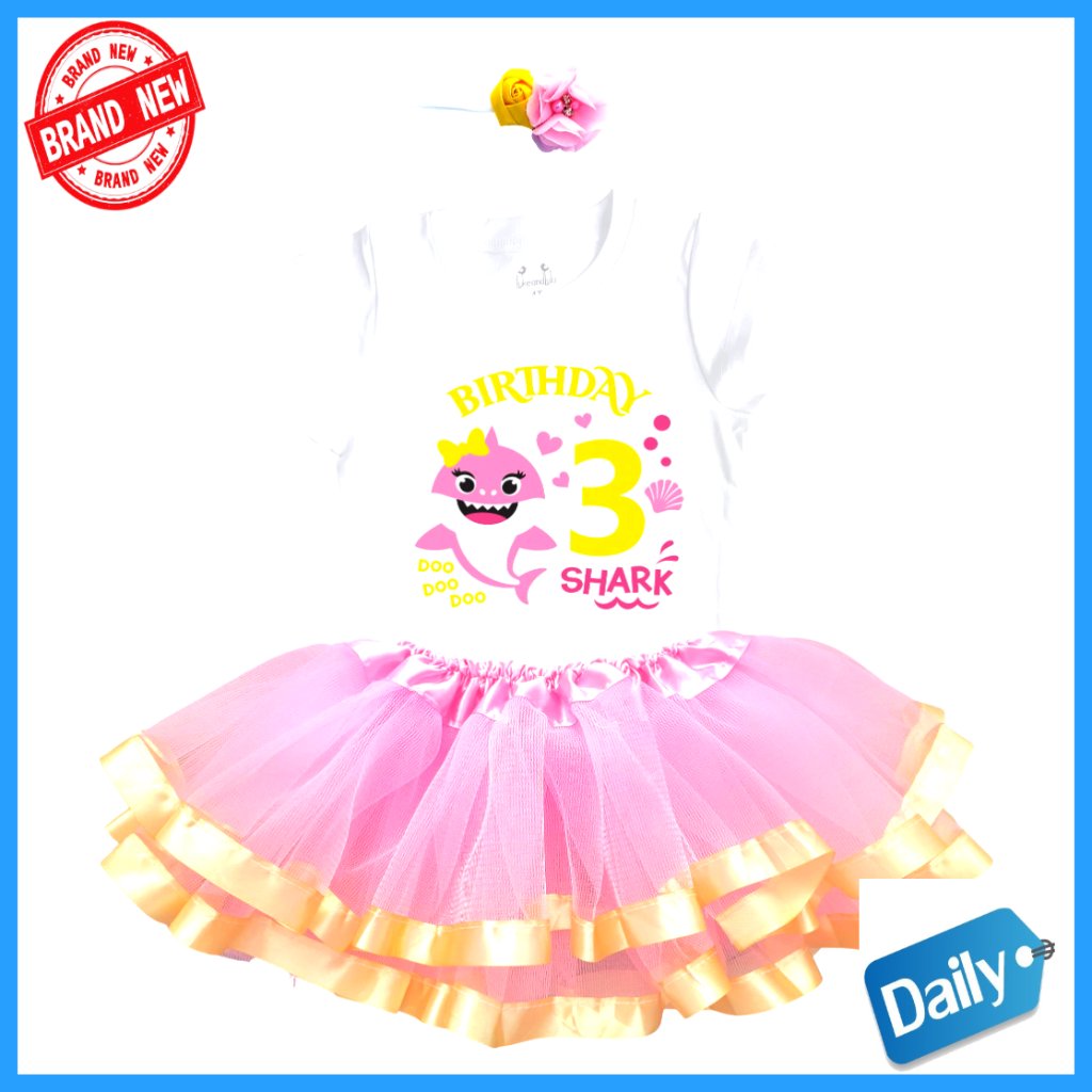 Shark Tutu Outfit Set For 3rd Birthday Toddler Girl 2t-4t